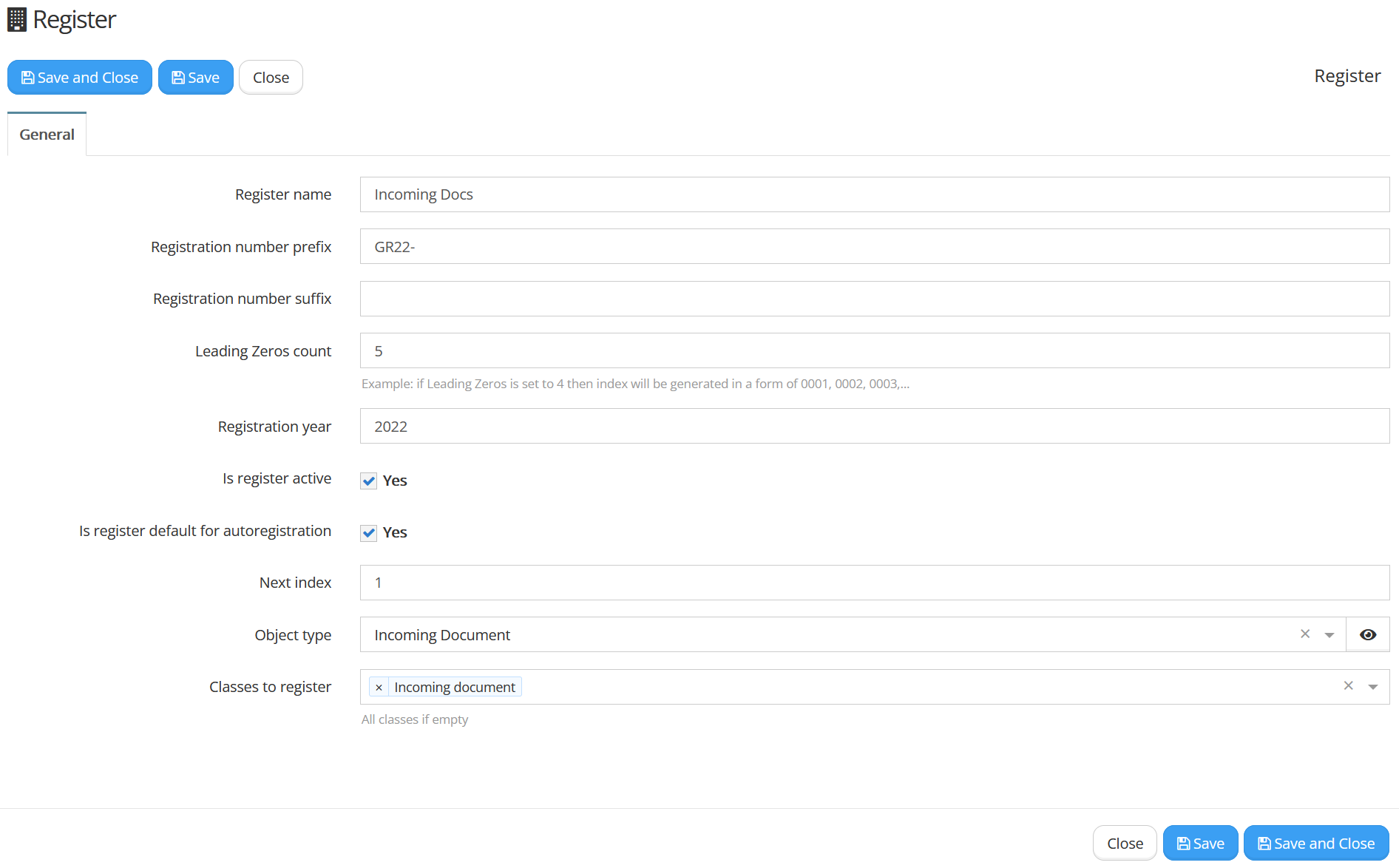 Figure 4. Example register form after it has been copied and updated.