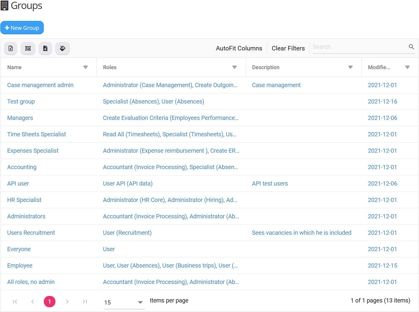 Figure 6. Example security Groups window.