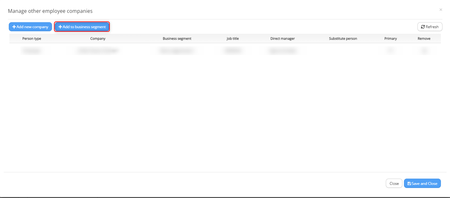 Once clicked, user needs to select for which business segment employee/person will be created